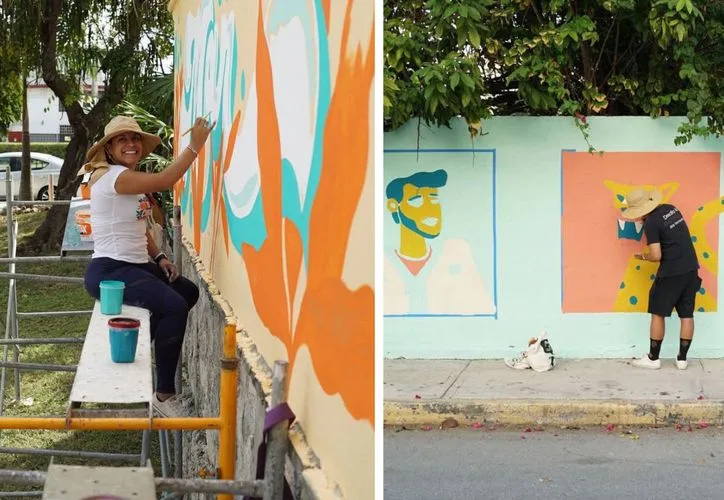 A rendering or photo showing the proposed urban corridor in Cancún's city center, highlighting landmarks like Ombligo Verde and Parque de las Palapas.