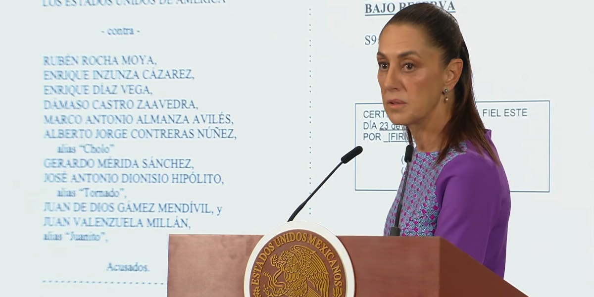 Mexican President Claudia Sheinbaum speaking at a morning press conference