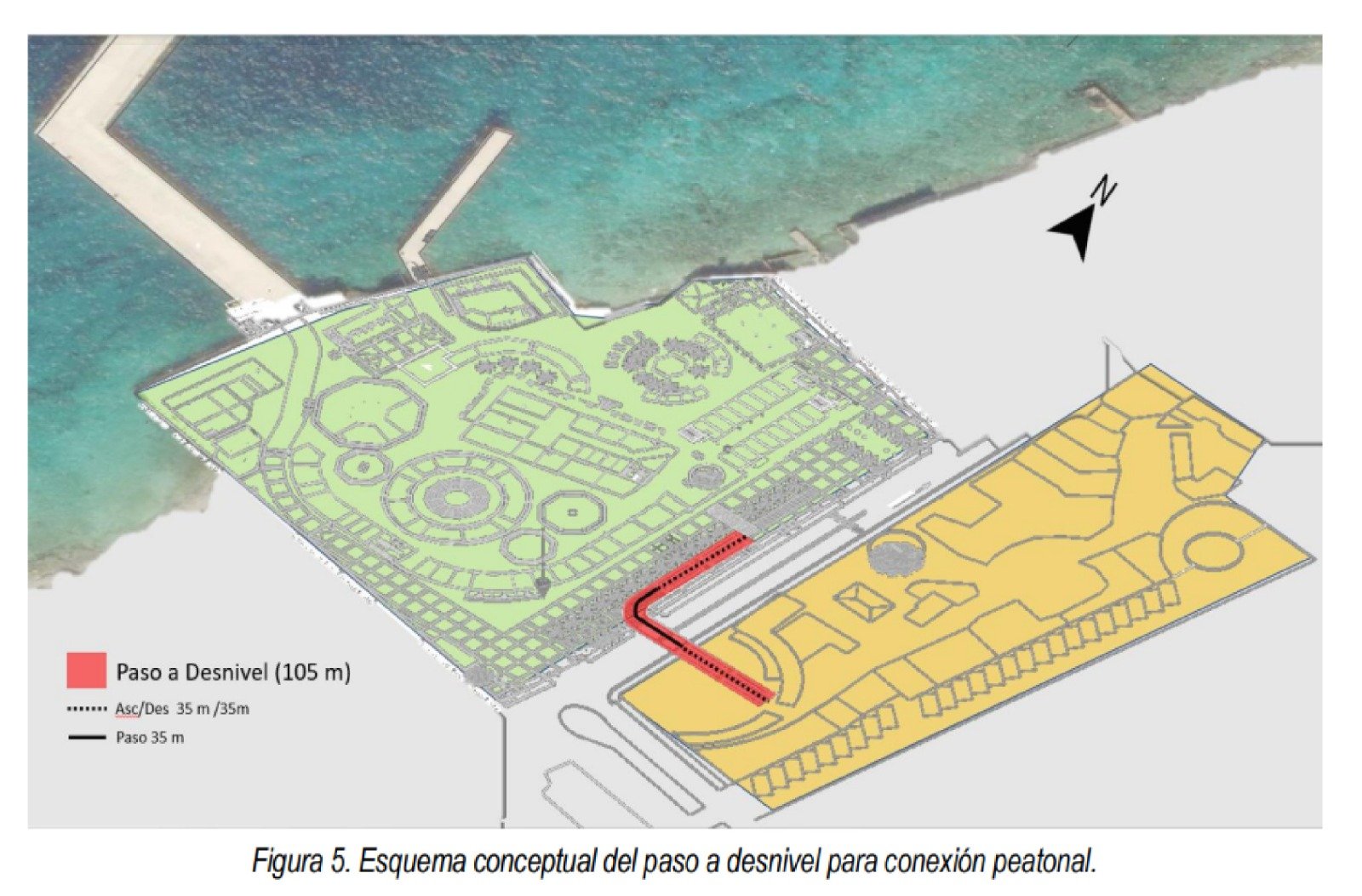 Aerial view of Cozumel's cruise terminal and surrounding commercial area