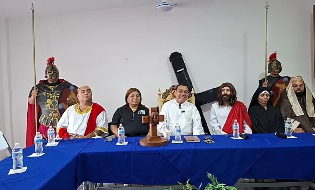 Participants in the traditional living Stations of the Cross procession in Cozumel, Quintana Roo