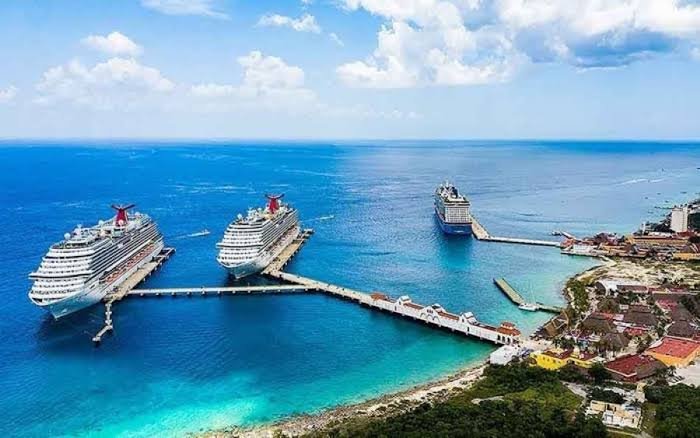 Aerial view of Cozumel coastline showing marine ecosystems potentially affected by proposed cruise pier