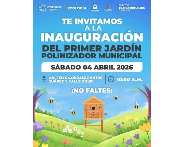 Officials and community members planting shrubs at Cozumel's new pollinator garden