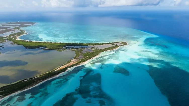 Aerial view of Cozumel's eastern coastline designated as a protected environmental zone