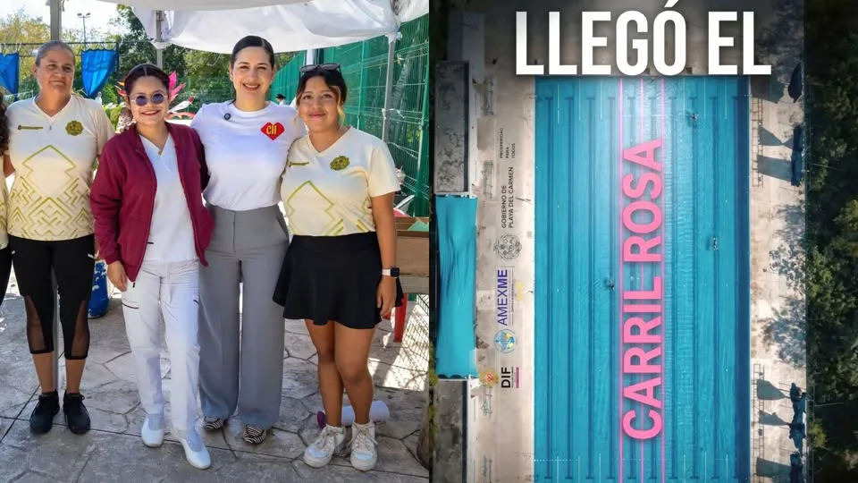 Playa del Carmen Mayor Estefanía Mercado announcing the Carril Rosa program at the Riviera Maya Sports Complex