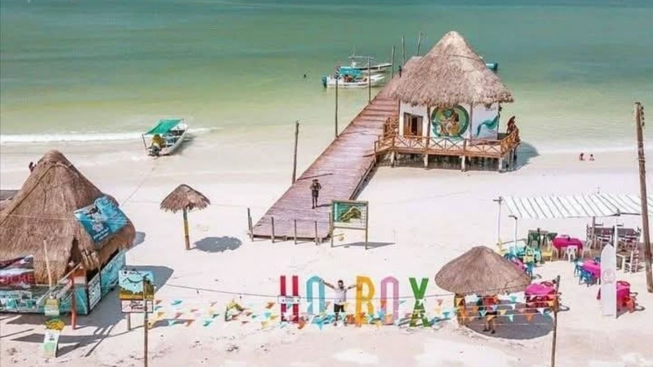 Aerial view of Holbox Island showing beaches and turquoise waters during the busy Easter week period
