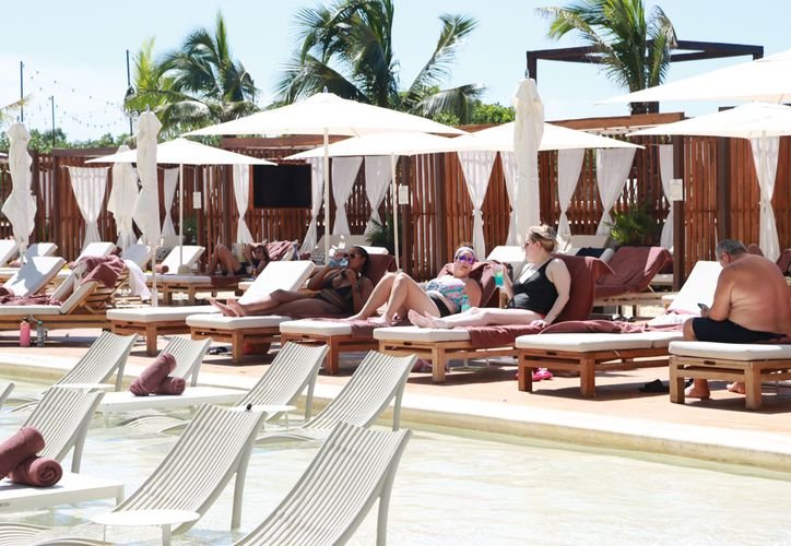 Aerial view of hotel development along the coast of Quintana Roo, Mexico