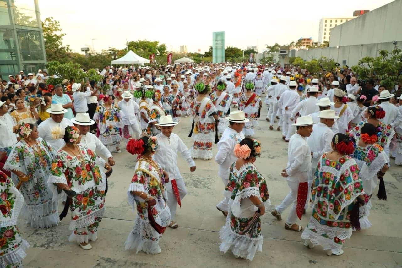 Dancers in traditional Yucatecan attire perform jarana at the Gran Museo del Mundo Maya in Merida