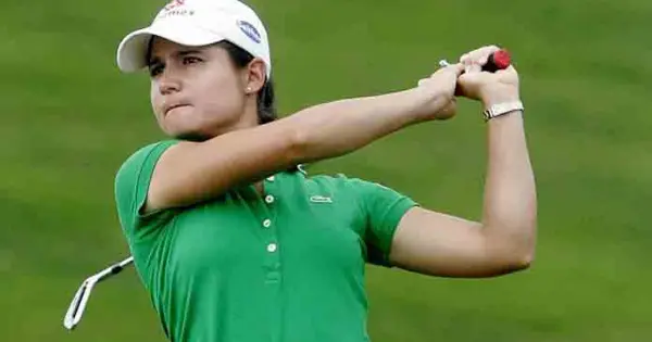Lorena Ochoa speaking at the opening ceremony of the LPGA Riviera Maya Open golf tournament in Playa del Carmen