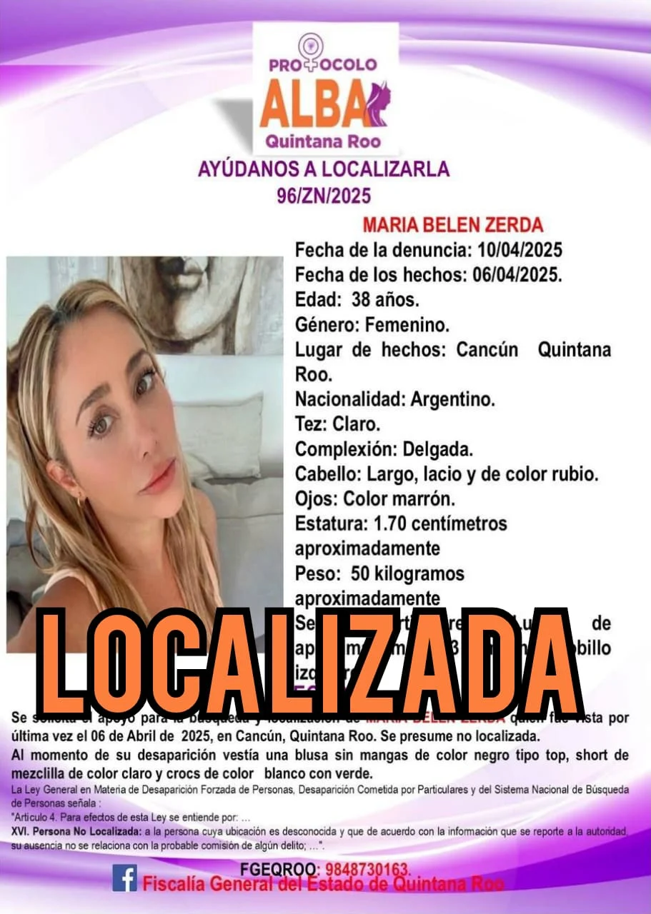 Maria Belen Zerda, an Argentine woman who disappeared in Cancún and later denounced authorities' handling of her case