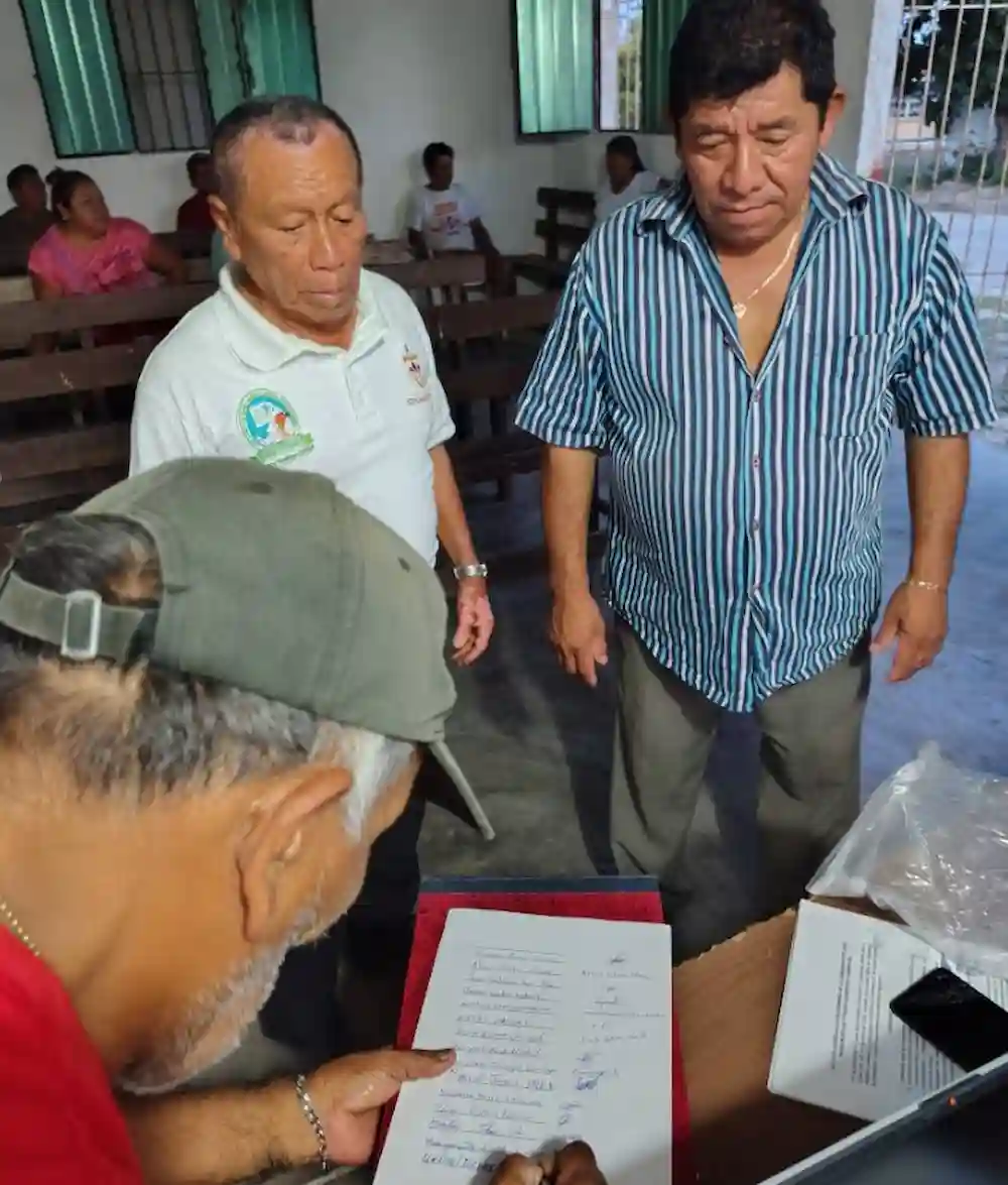 A gathering of Maya community members at an assembly in the Yucatan Peninsula