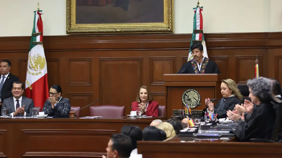 Illustration depicting Maya cultural symbols and legal documents