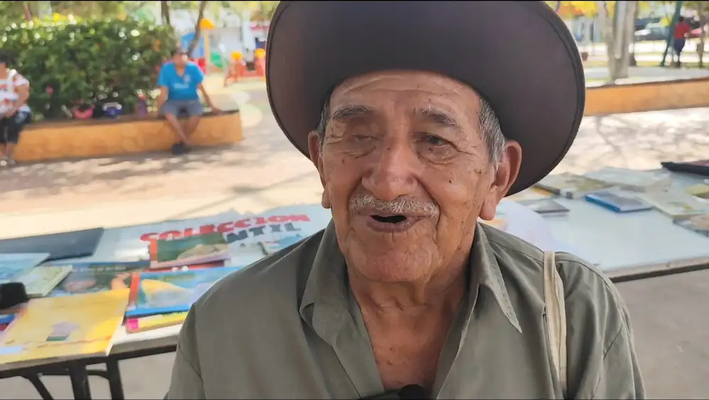 Elderly Maya farmer Leobardo Sánchez May standing in a milpa field in José María Morelos, Quintana Roo