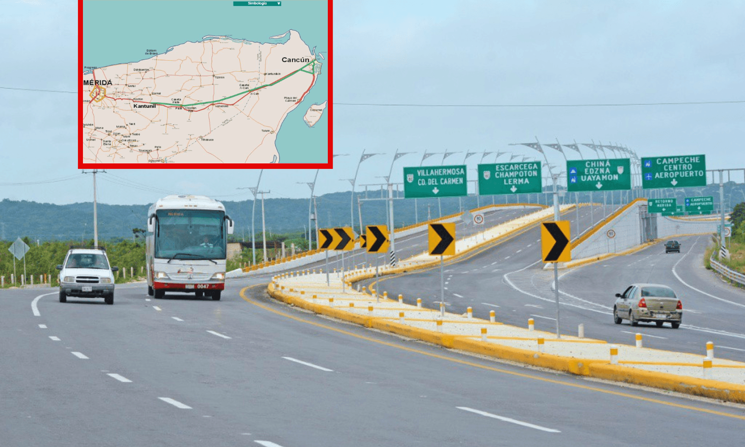 A toll booth on the Merida-Cancun highway in Mexico's Yucatan Peninsula