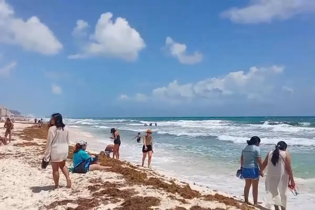 Tourists enjoying the beach in the Mexican Caribbean during Holy Week