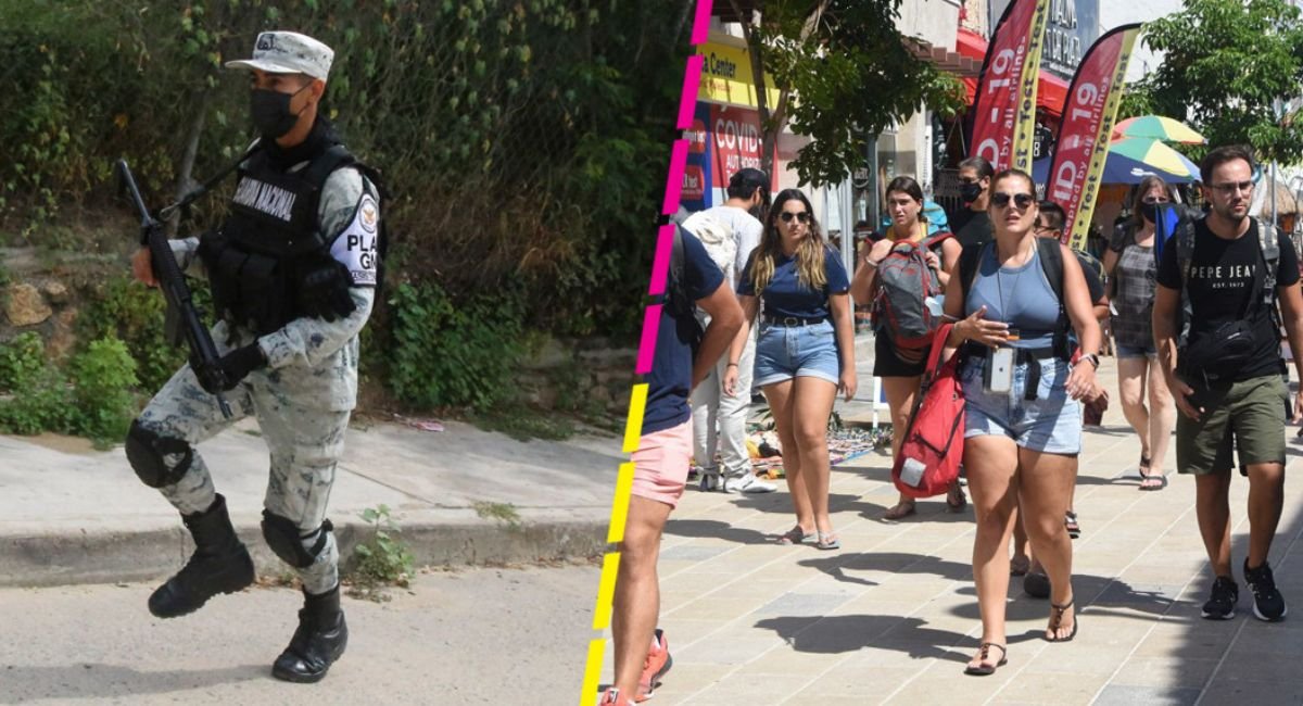 National Guard officers patrolling a beach area in Tulum, Quintana Roo