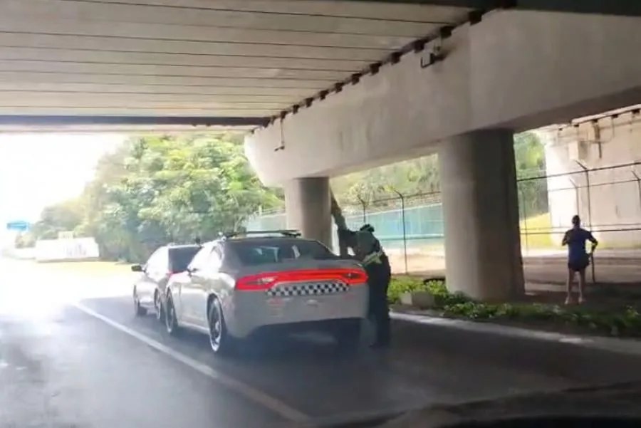 A National Guard vehicle parked near Cancún International Airport