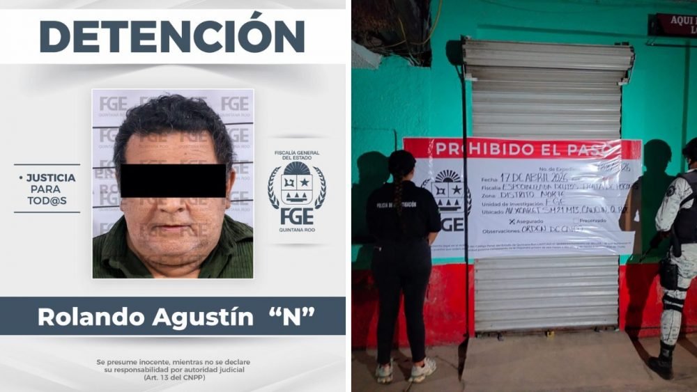 Police officers conducting a raid at a bar in Othón P. Blanco, Quintana Roo