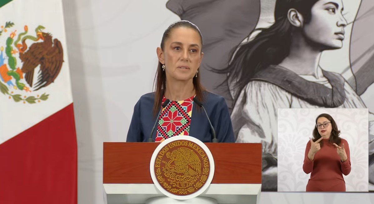 President Claudia Sheinbaum speaking at a press conference about the death of two CIA agents in Chihuahua
