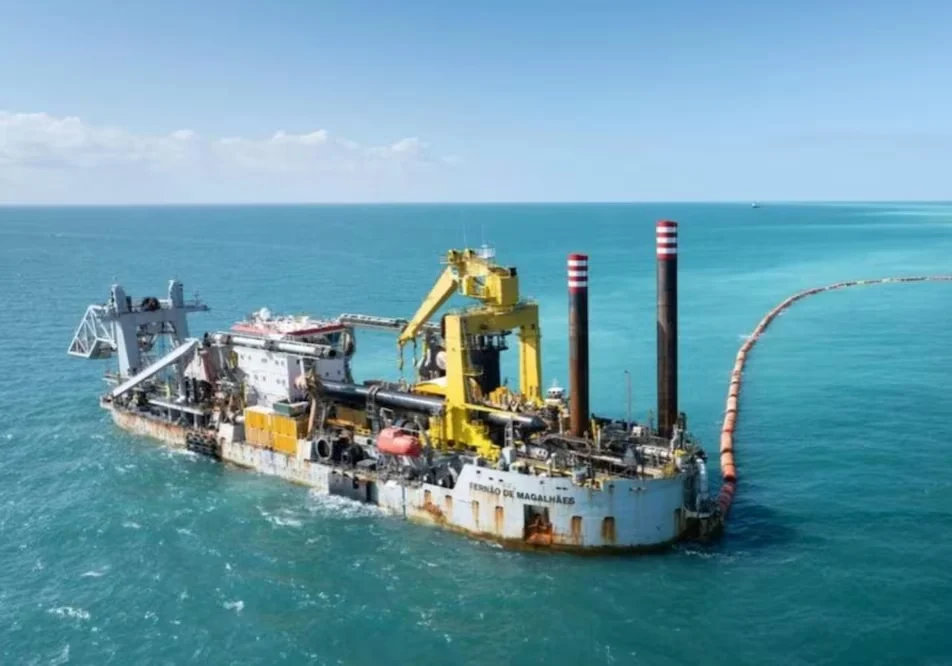 Aerial view of Progreso port in Yucatan, Mexico, showing ongoing expansion work