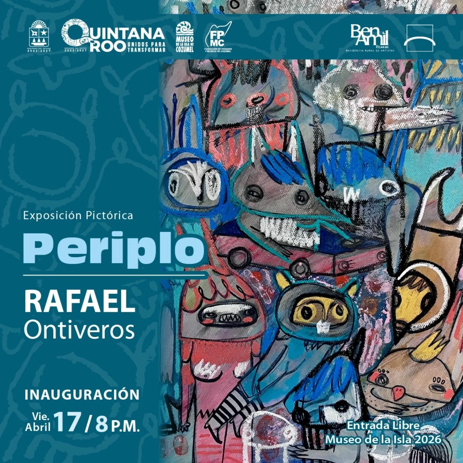 Artwork from Rafael Ontiveros' 'Periplo' exhibition at the Cozumel Museum of the Island