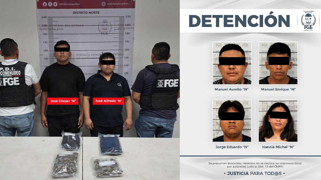 Six suspects arrested in Lázaro Cárdenas, Quintana Roo, in a drug trafficking operation