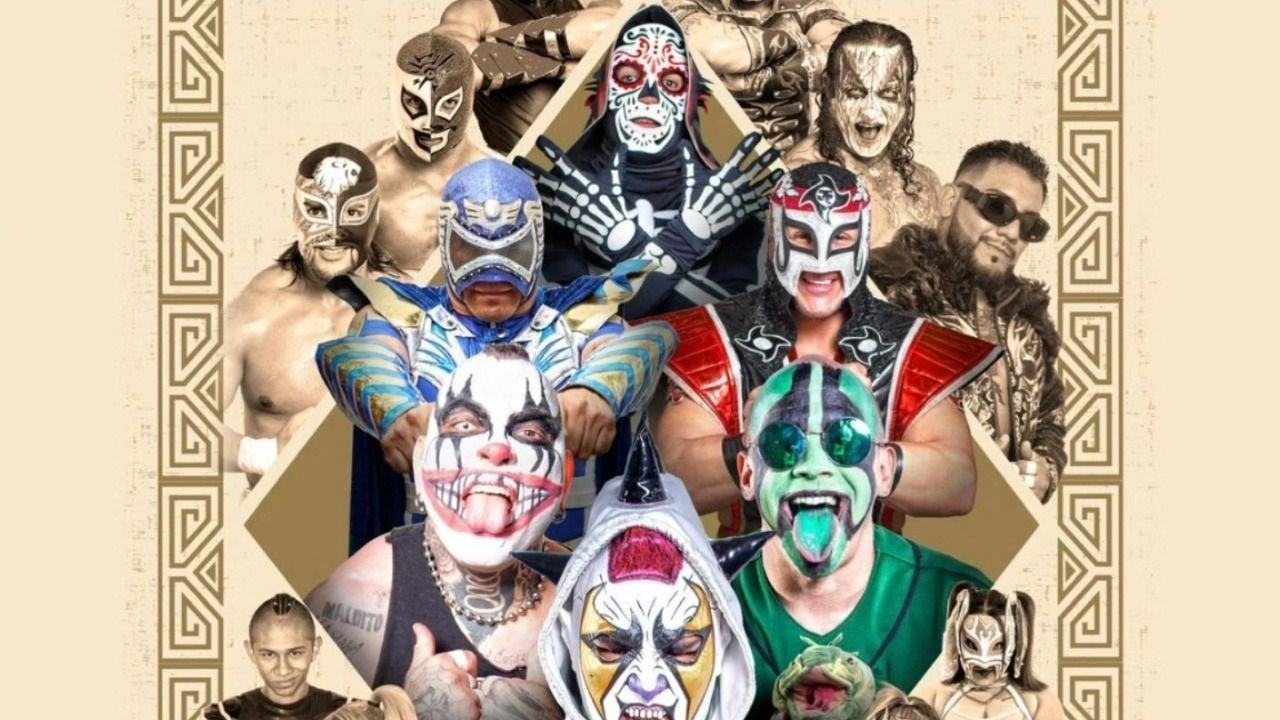 Triple AAA wrestling event at Poliforum Cancun with wrestlers in the ring