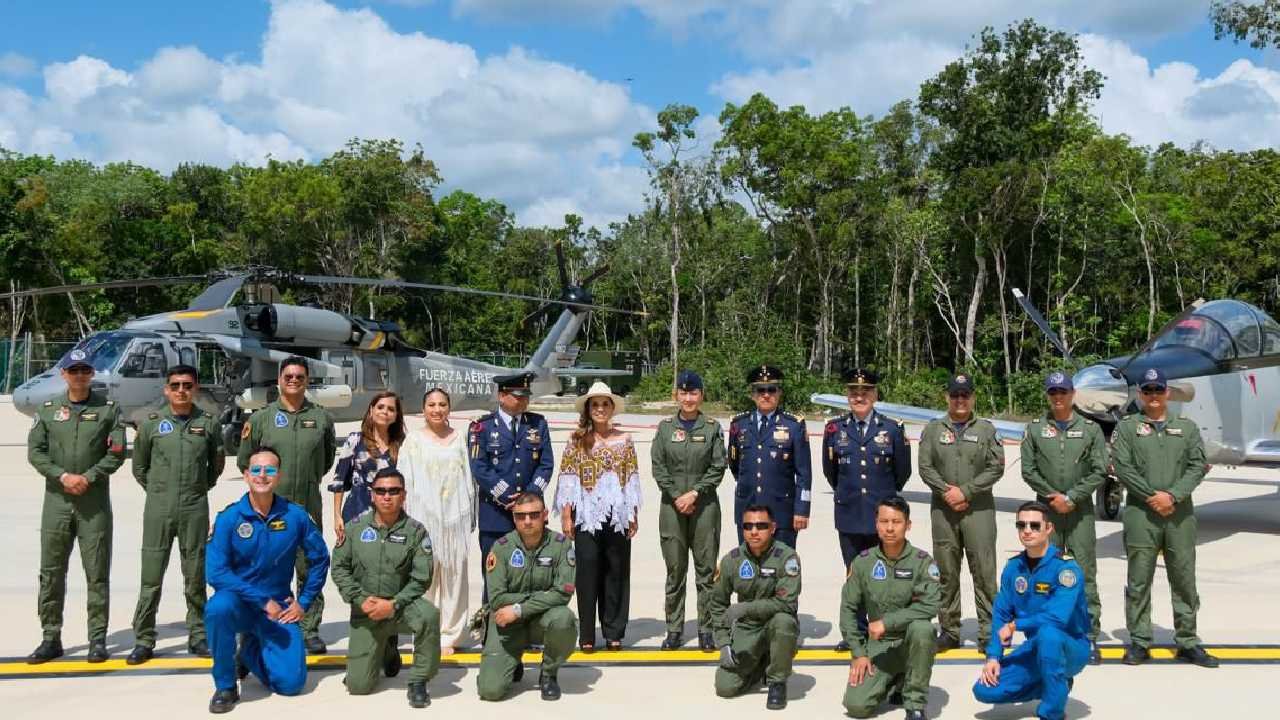 Governor Mara Lezama and Air Force officials at the Tulum Air Show 2026 opening ceremony