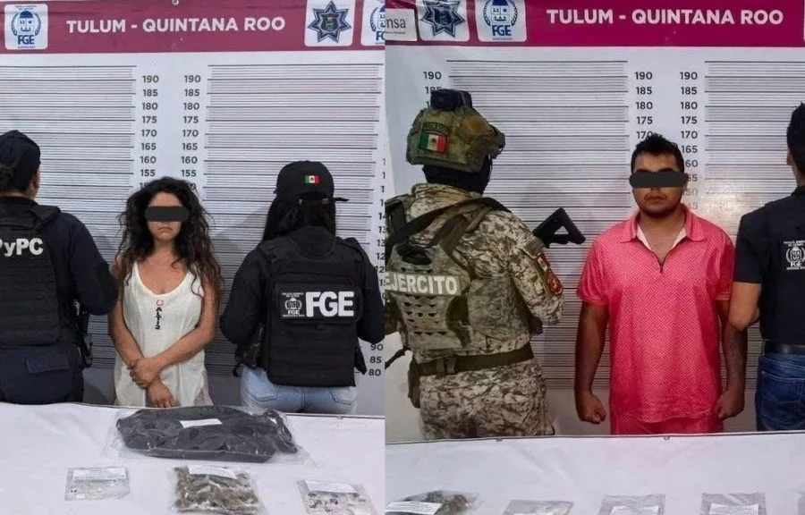 Police officers with seized drugs in Tulum