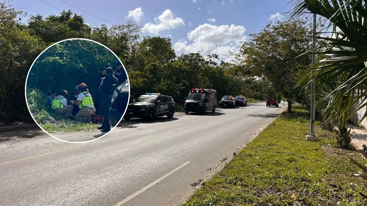 A woman receives medical attention from paramedics in a wooded area of Playa del Carmen after an attempted assault