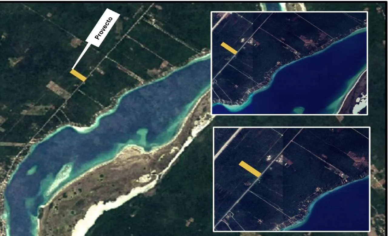 Aerial view of the proposed Xaman Ha residential complex site in Bacalar, Quintana Roo