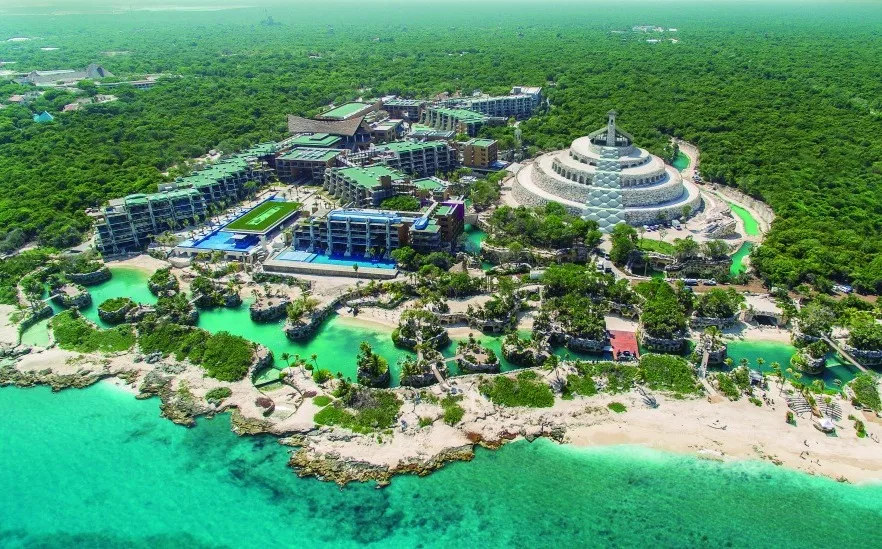 Xcaret park in Riviera Maya, Mexico, with Mayan cultural elements visible