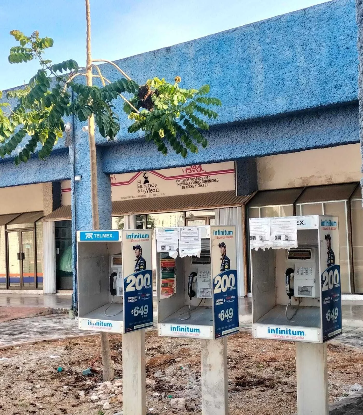 A large bee swarm hanging from a structure at a commercial plaza in Chetumal, Quintana Roo.