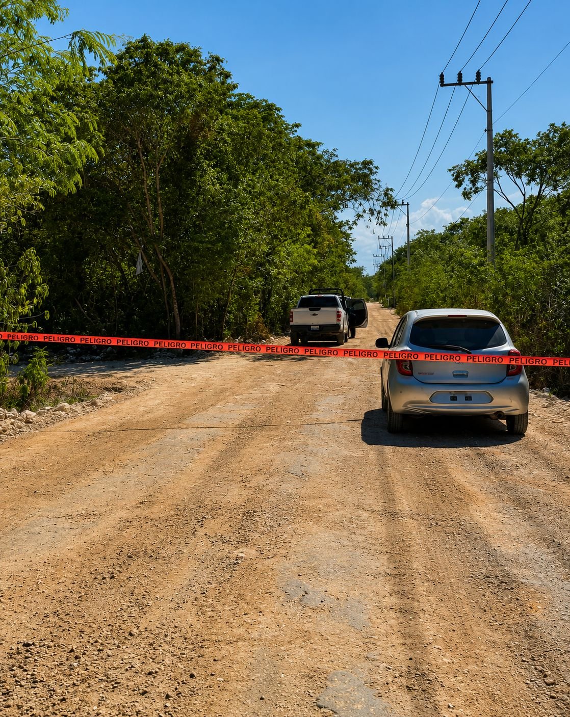 Crime scene tape cordoning off an area in Tulum where a body was found