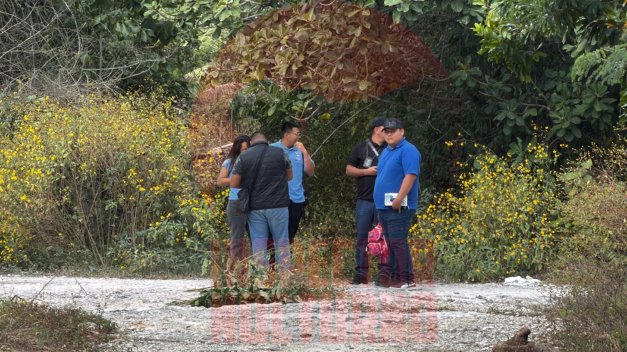 Police tape cordoning off a dirt road area in Cancun where a body was found