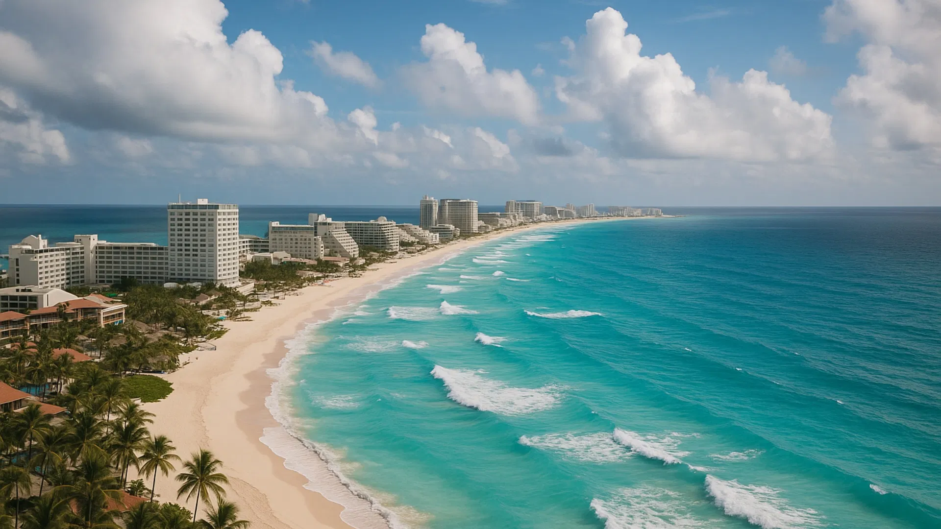 Cancun beach with clear skies and sun