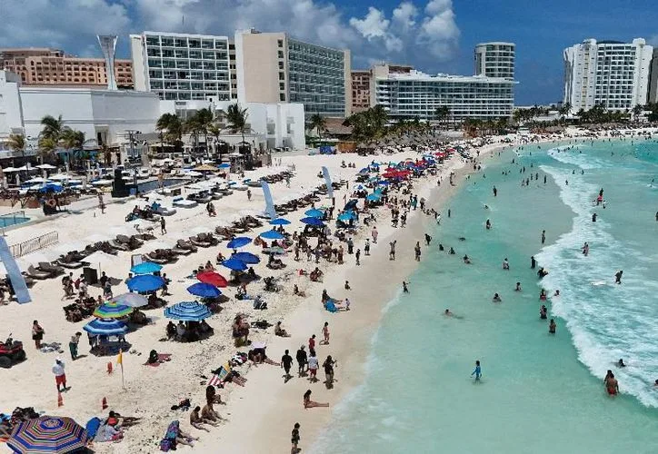 Aerial view of Cancun's hotel zone and coastline