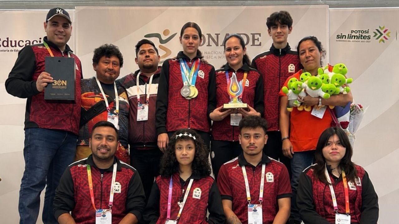 Young chess player Levi Kalani Alexander Fogo Esquivel holding seven medals at the CONADE 2026 National Olympics in San Luis Potosi