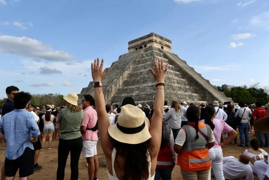 View of the pyramid of Kukulcan at Chichen Itza archaeological site