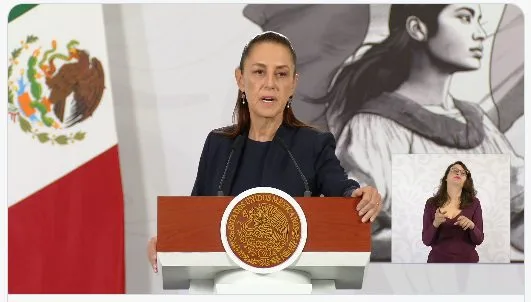Mexican President Claudia Sheinbaum speaking at a morning press conference
