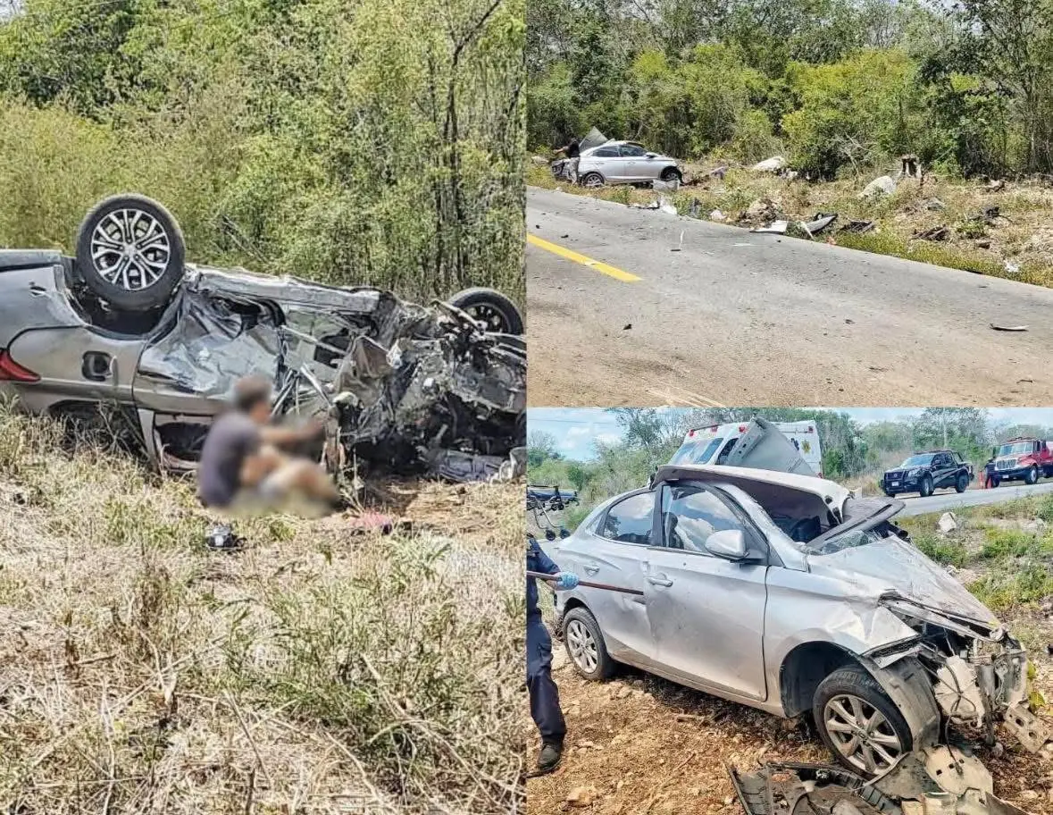 Emergency responders at the scene of a fatal head-on collision on the Merida-Celestun highway in Yucatan, Mexico.