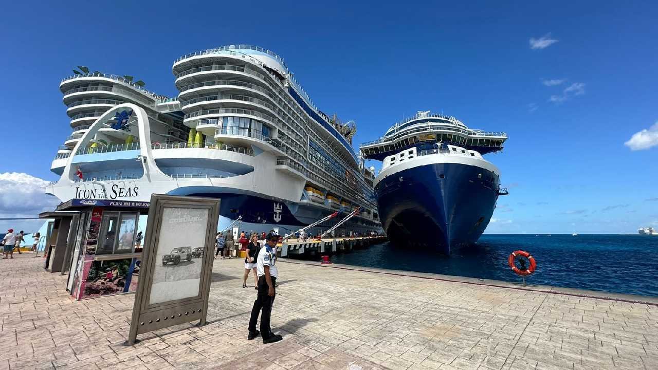 A large cruise ship moored at the port of Cozumel, Quintana Roo, Mexico
