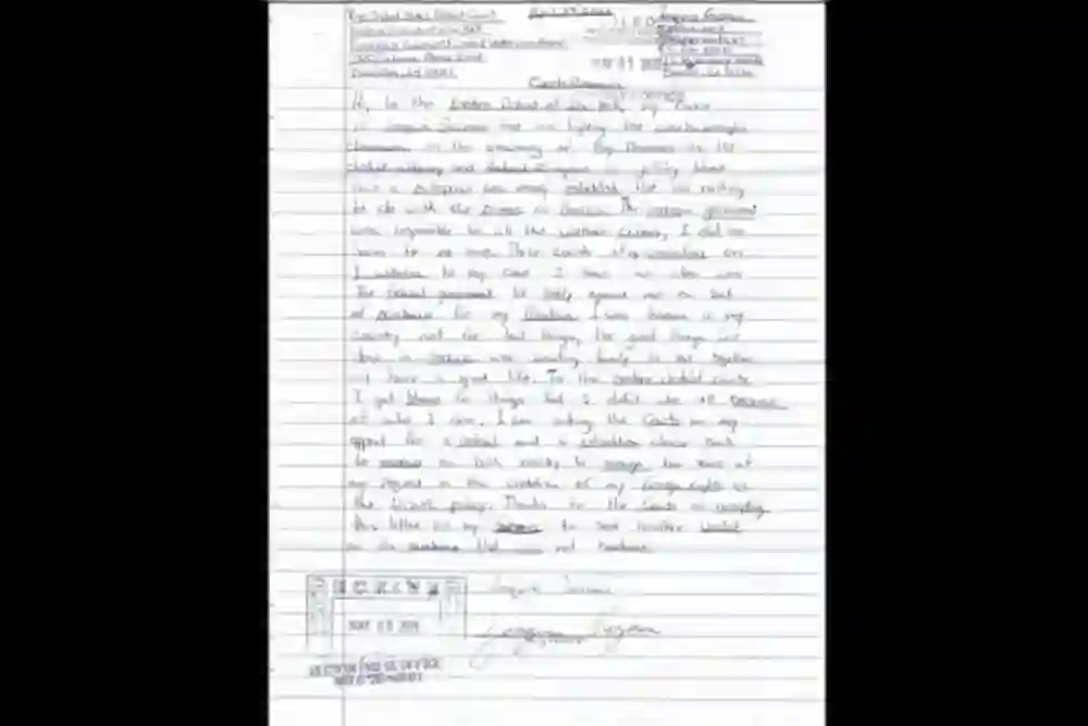 Handwritten letter from Joaquín El Chapo Guzmán addressed to the Eastern District of New York