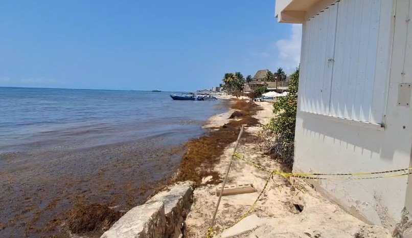 Erosion damage at the base of It Beach Combo building in Playa del Carmen