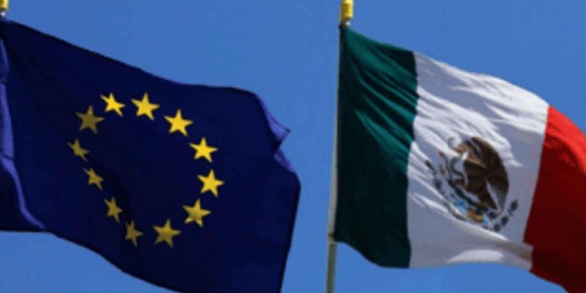 European Union and Mexican flags representing the new trade agreement
