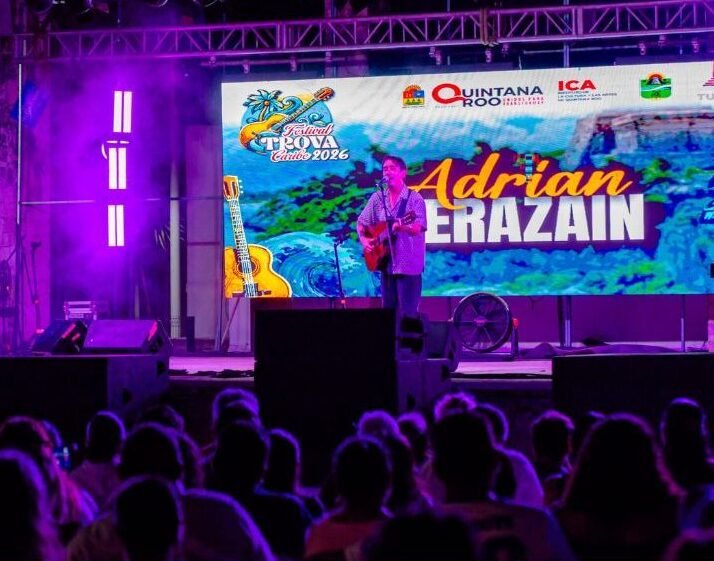 Fernando Delgadillo on stage at the Caribbean Trova Festival in Tulum, Mexico