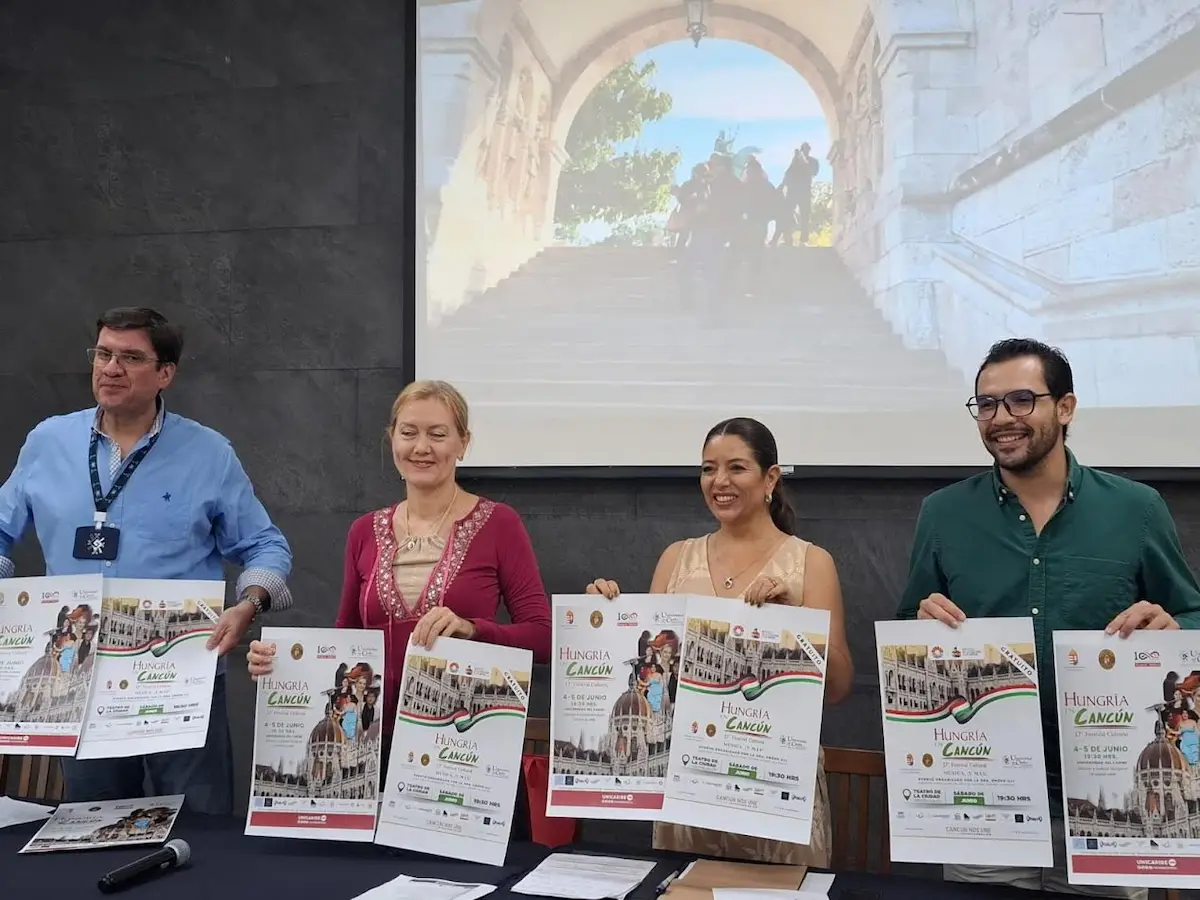 Poster for the Hungary in Cancun Cultural Festival featuring Hungarian and Mexican motifs