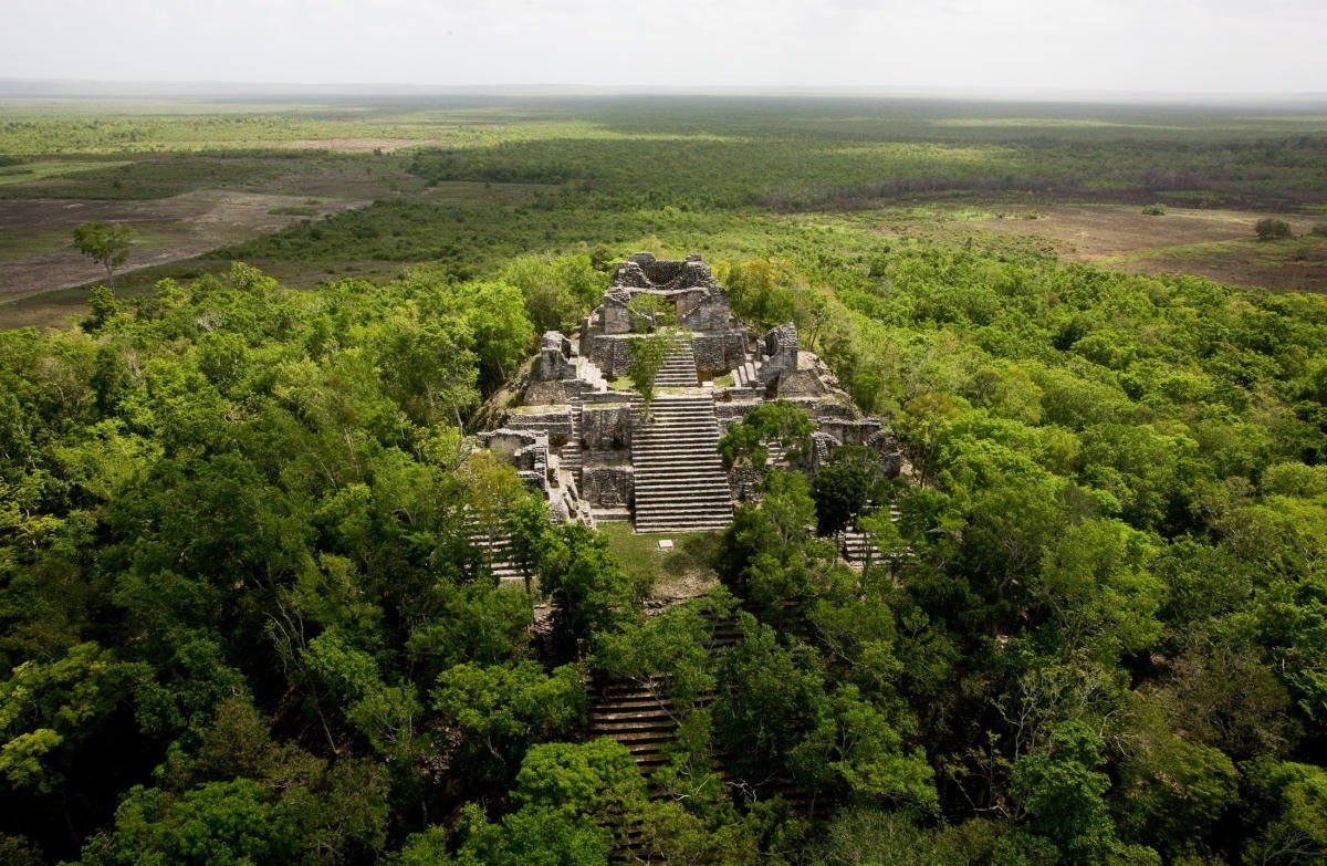 View of the Ichkabal archaeological zone in Bacalar, Quintana Roo