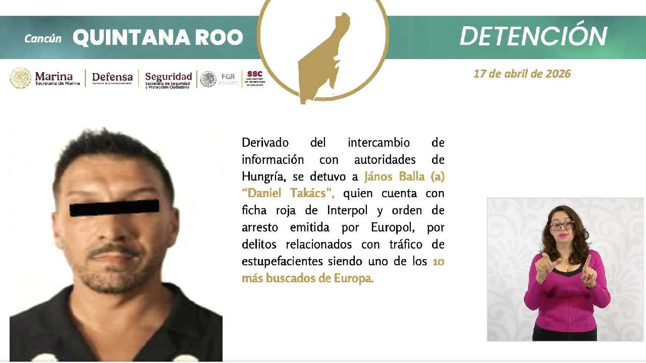Mugshot of János Balla, also known as Daniel Takács, a Hungarian drug trafficker arrested in Cancun, Quintana Roo.