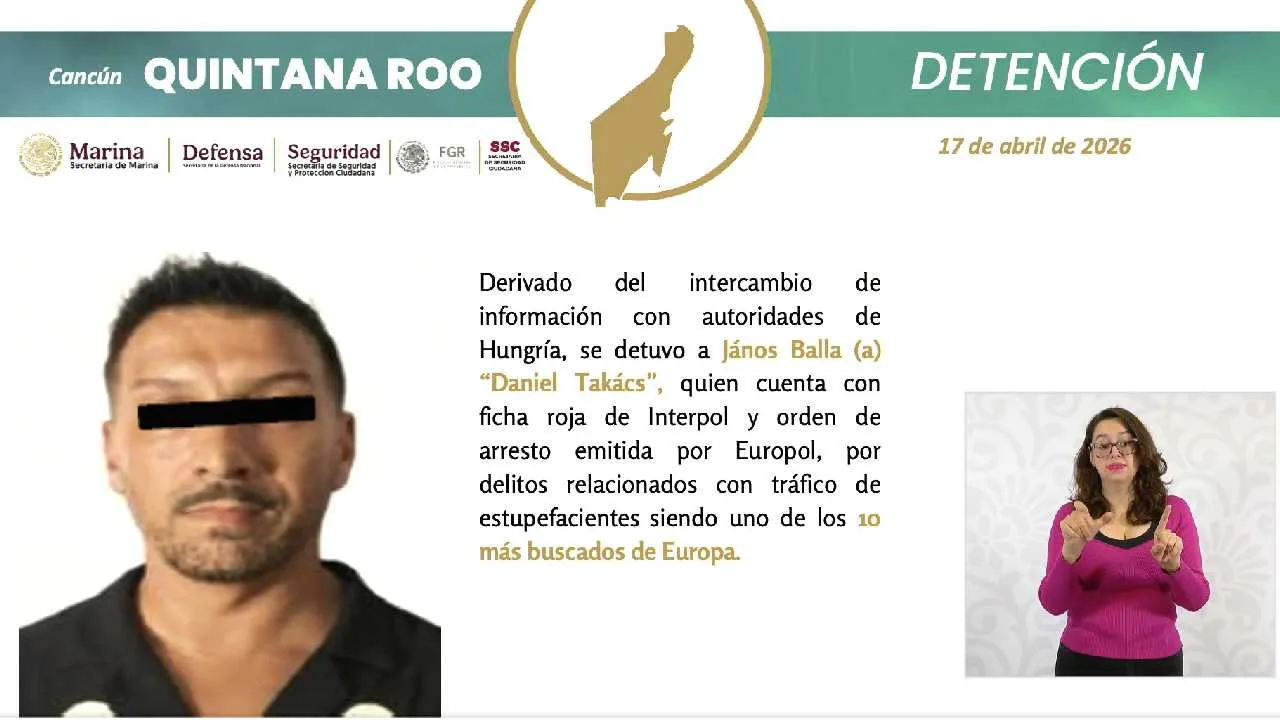 Mugshot of János Balla, also known as Daniel Takács, a Hungarian drug trafficker arrested in Cancun, Quintana Roo.