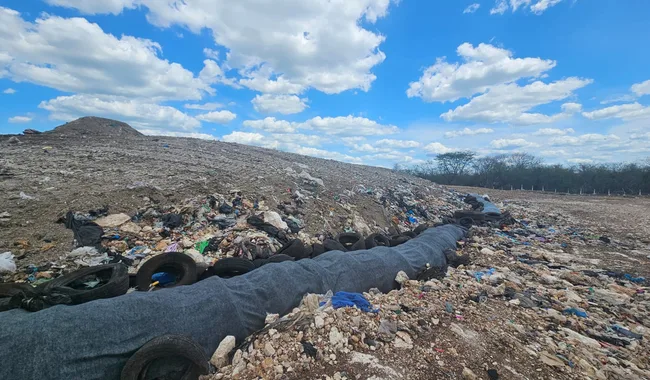 Aerial view of Kanasin landfill showing waste piles and infrastructure